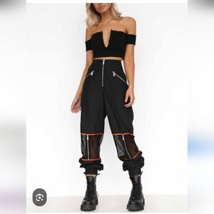 Stylish Black Fishnet Panel Pants Size M!